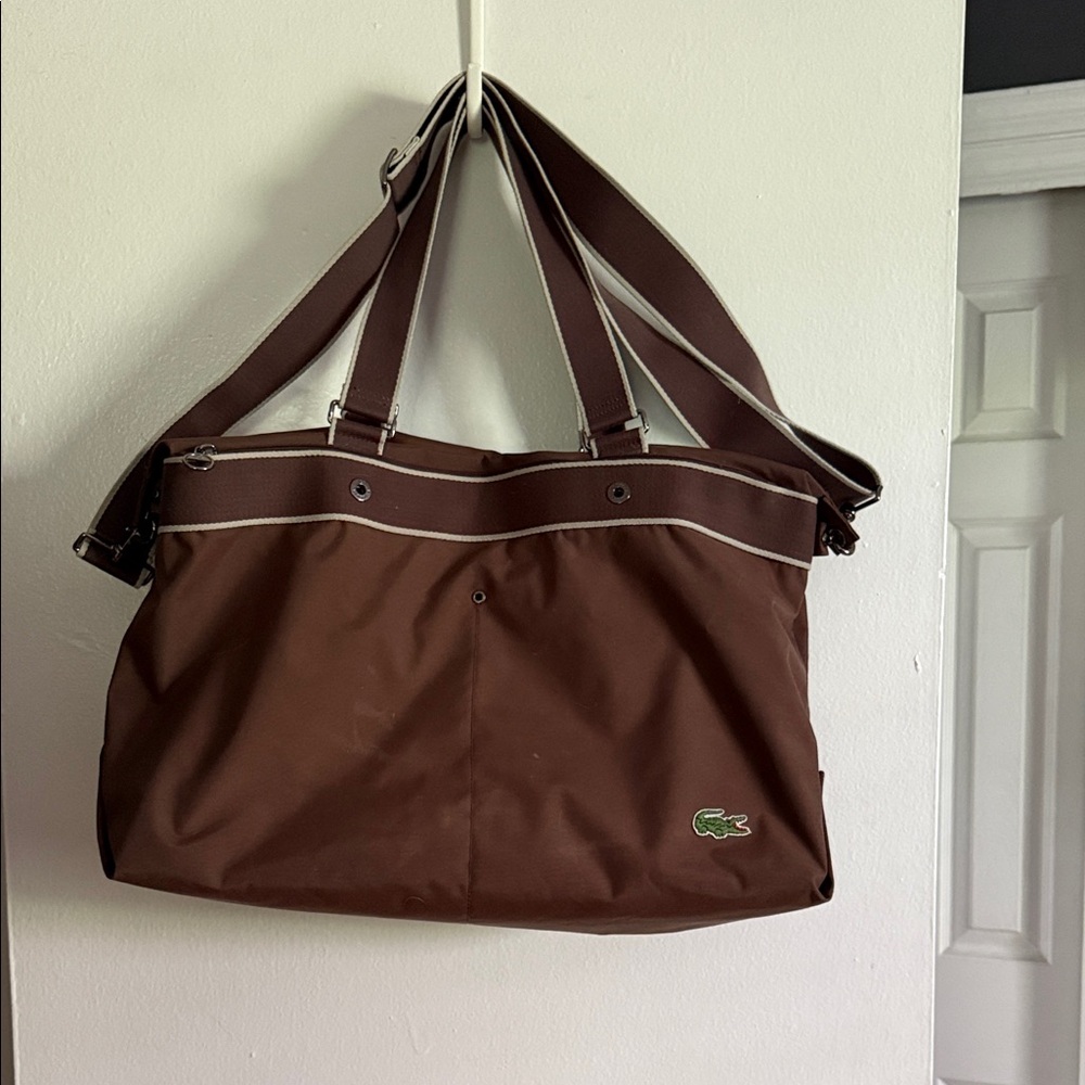Lacoste Chocolate Brown Duffel Bag with Green Accent